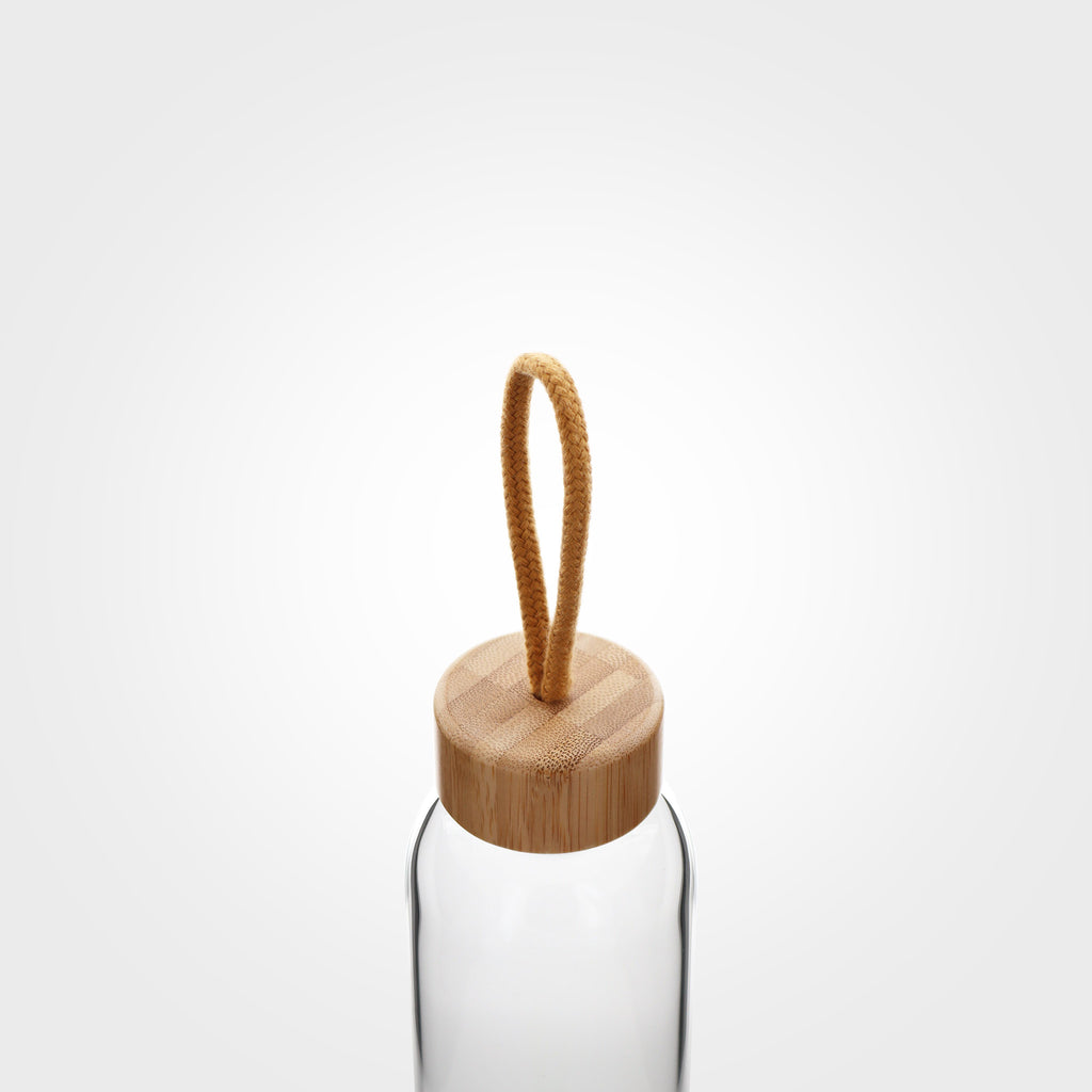 reusable glass water bottle 550ml bamboo cap on eKodoKi HYDRO