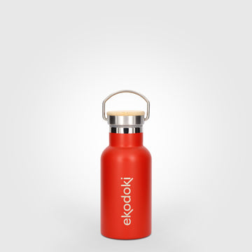 reusable red stainless steel insulated bottle 330ml 33cl 17oz with cap mounted carrying handle eKodoKi THERMOS