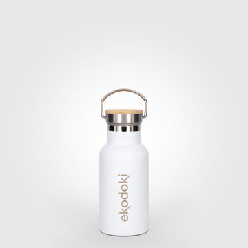 reusable white stainless steel insulated bottle 330ml 33cl 17oz with cap mounted carrying handle eKodoKi THERMOS