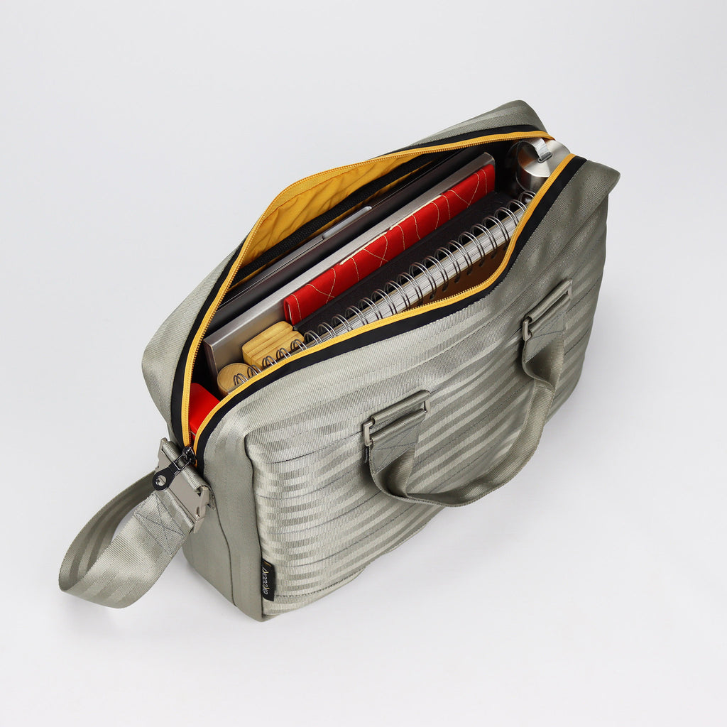 sand seatbelt briefcase M inside with bottle and documents eKodoKi RE-BELT