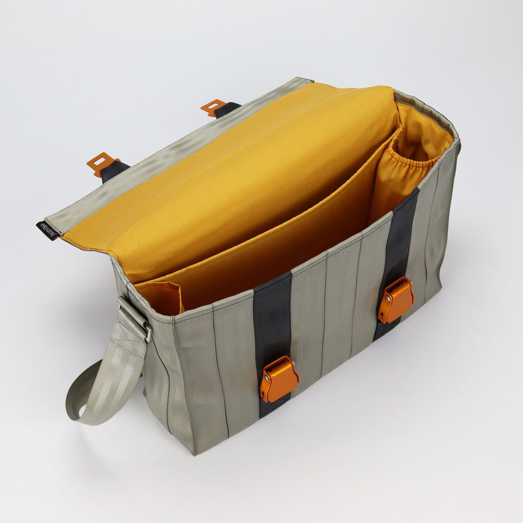 sand seatbelt messenger bag L inside front eKodoKi RE-BELT