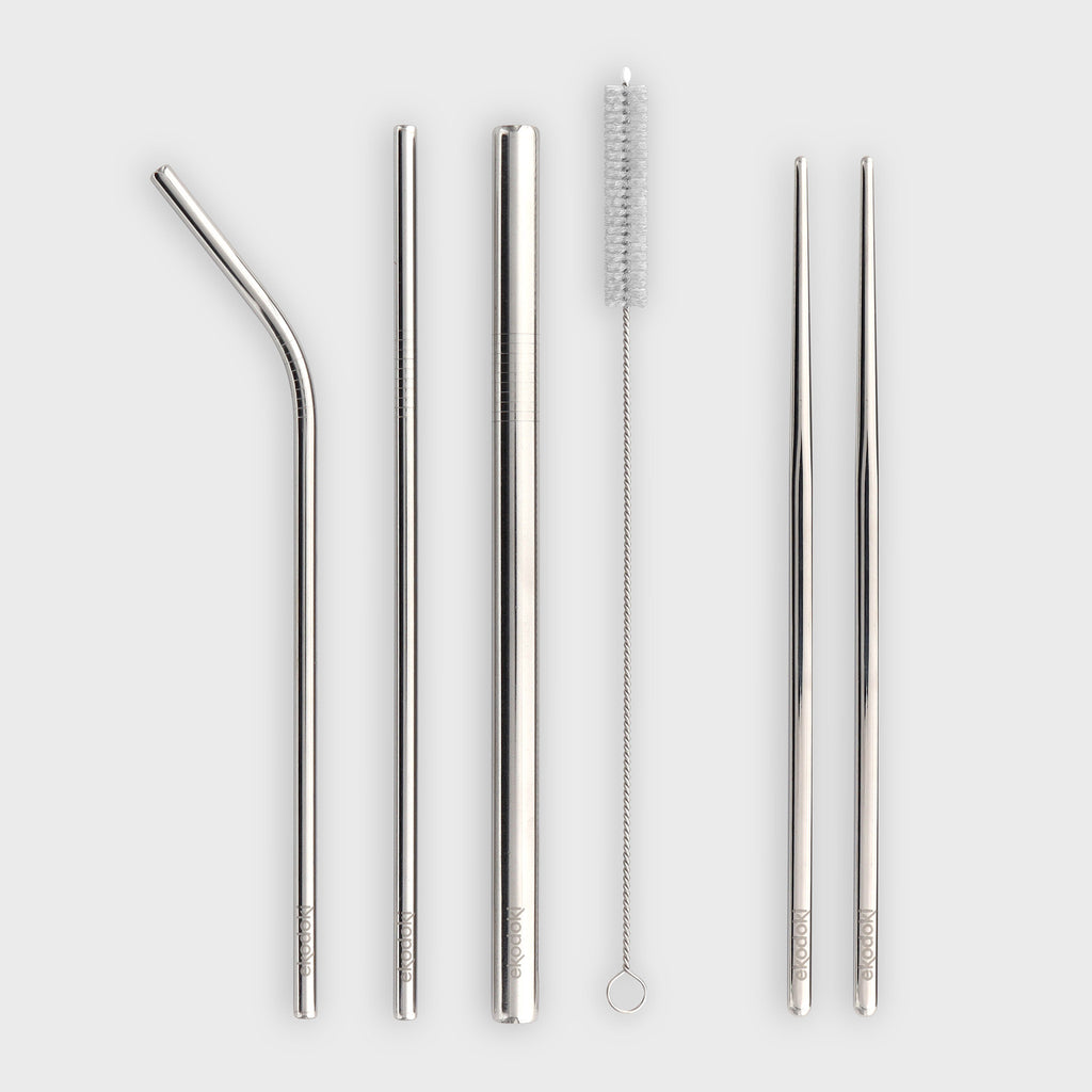 two chopsticks three straws and cleaning brush from silver cutlery set eKodoKi KITTO