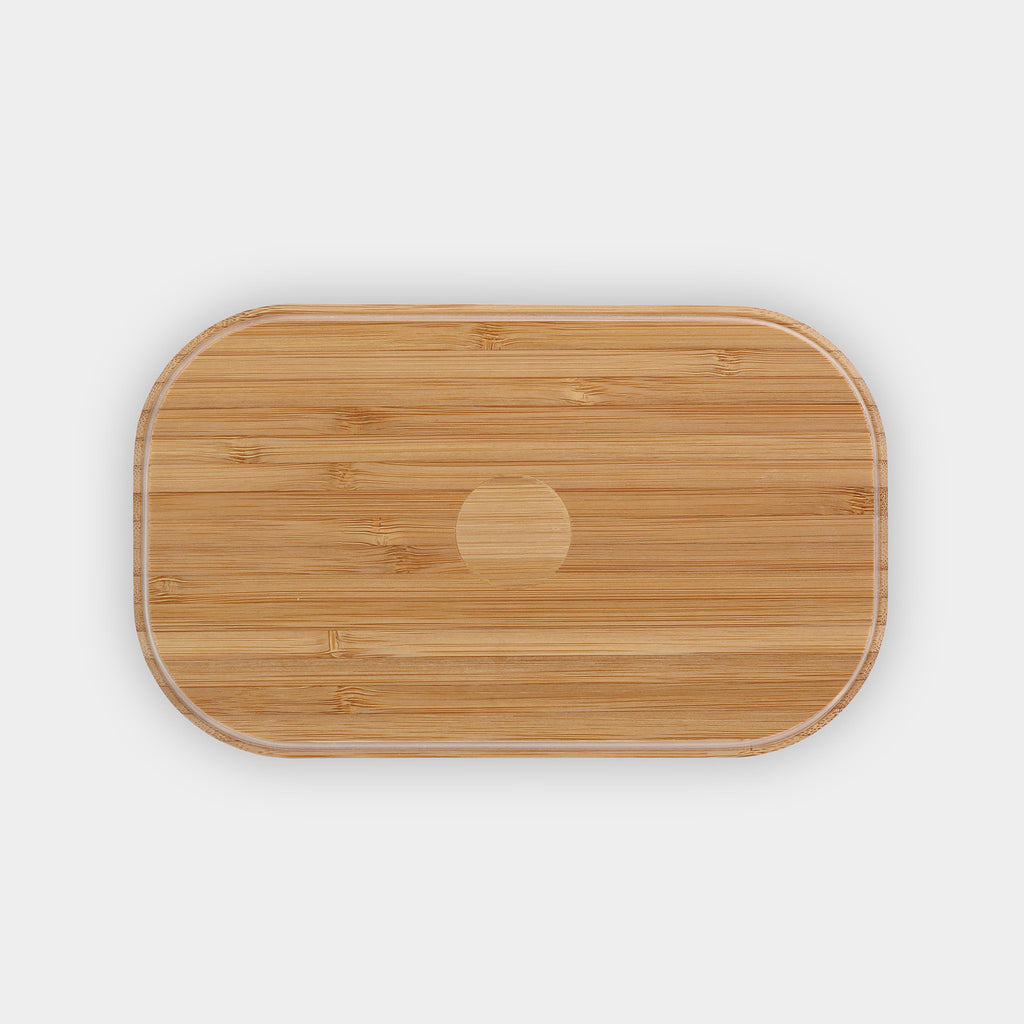 white lunchbox 1100ml 37oz inner side of natural bamboo lid showing its silicone rim airtight closure flatlay eKodoKi BENTO