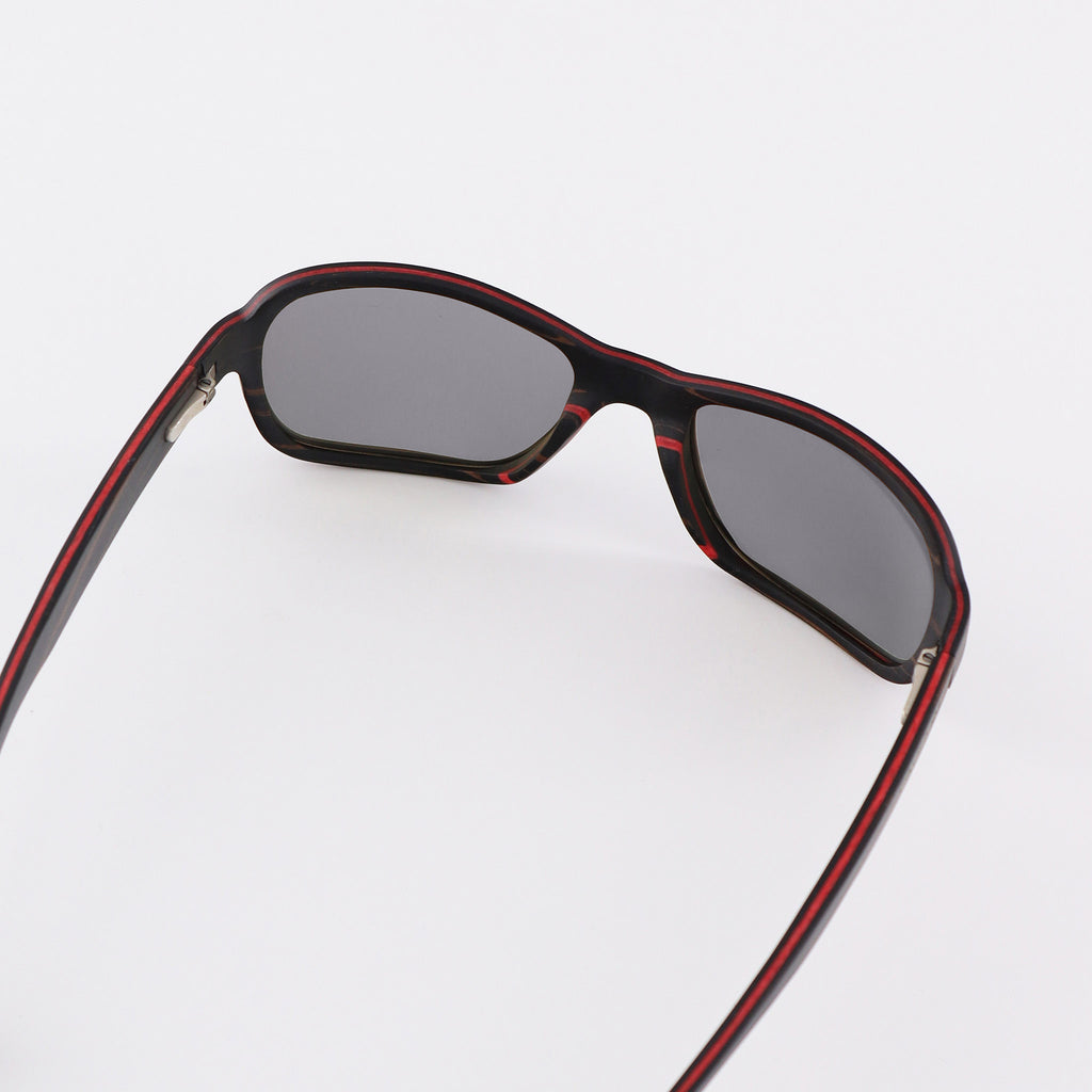 wooden sunglasses bug eye style ebony wood silver mirror lenses inside view eKodoKi FLY