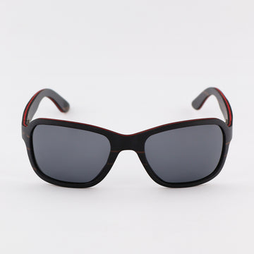 wooden sunglasses bug eye style ebony wood smoke lenses front view eKodoKi FLY