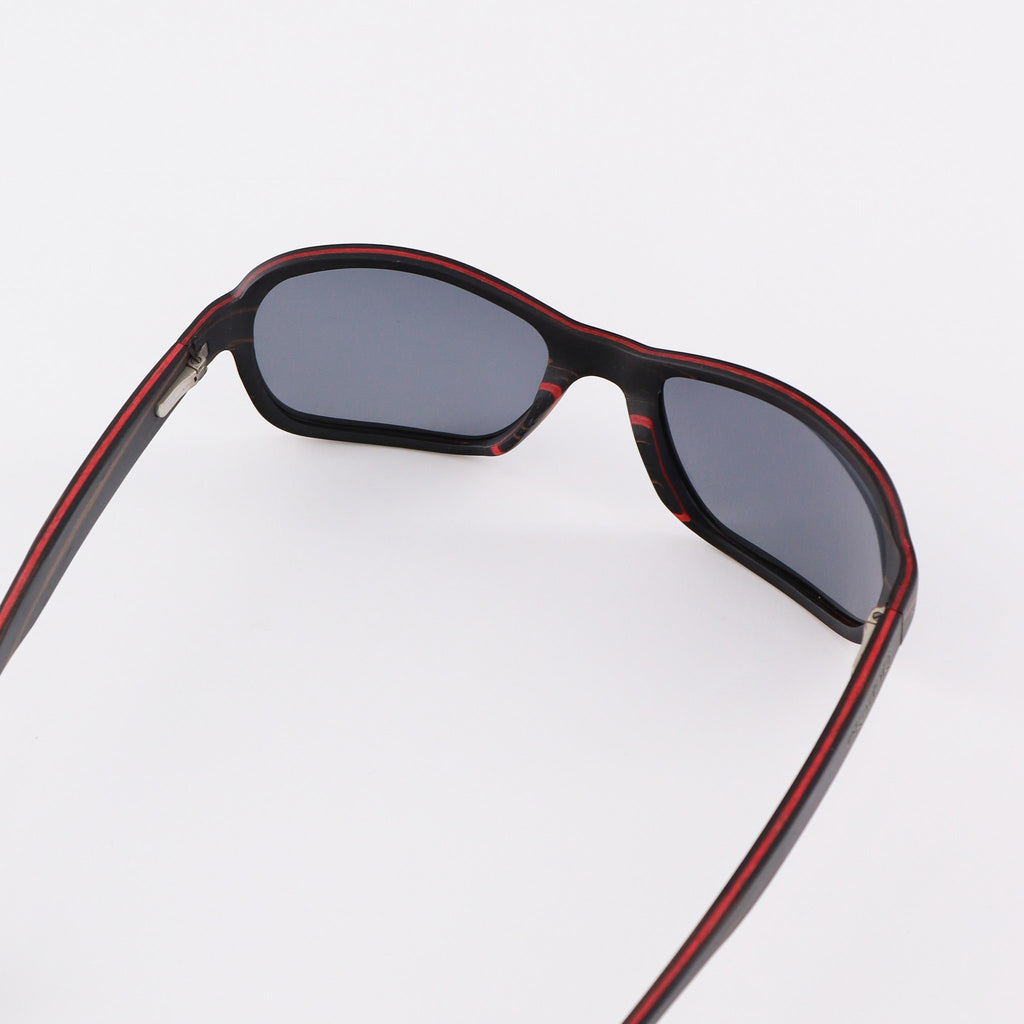 wooden sunglasses bug eye style ebony wood smoke lenses inside view eKodoKi FLY