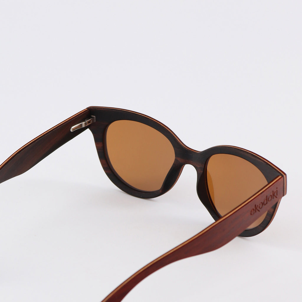 wooden sunglasses cat eye style redwood wood brown lenses inside view eKodoKi FELINA