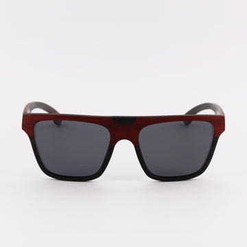 wooden sunglasses flat top style redwood and ebony wood smoke lenses front view eKodoKi WOODY