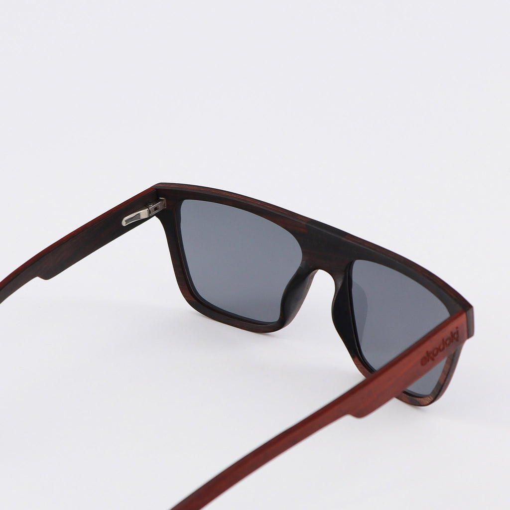 wooden sunglasses flat top style redwood and ebony wood smoke lenses inside view eKodoKi WOODY