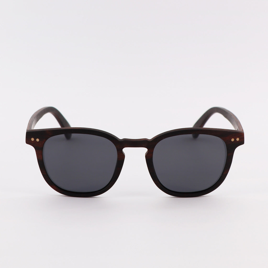 wooden sunglasses pantos style ebony wood smoke lenses front view eKodoKi COSMO