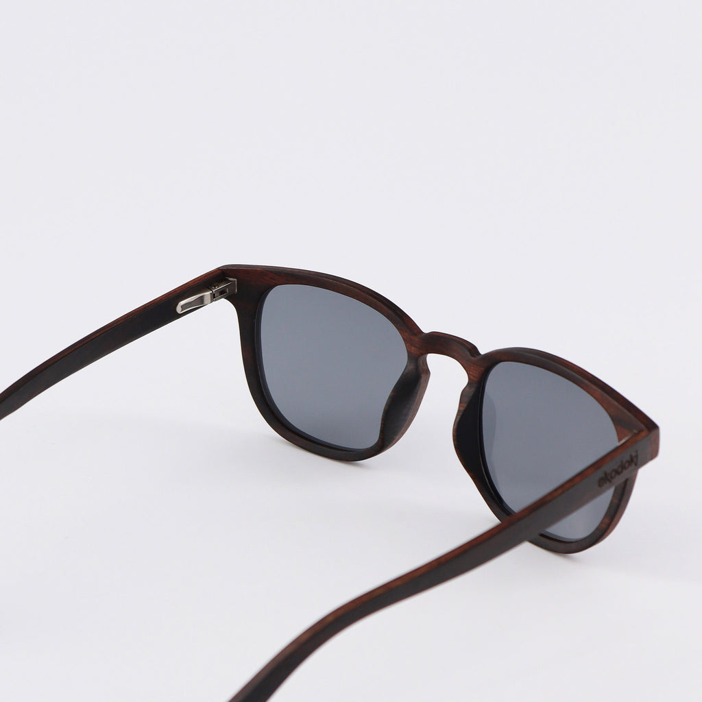 wooden sunglasses pantos style ebony wood smoke lenses inside view eKodoKi COSMO