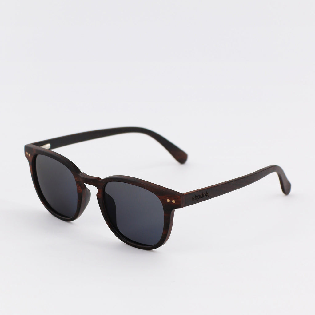 wooden sunglasses pantos style ebony wood smoke lenses side view eKodoKi COSMO