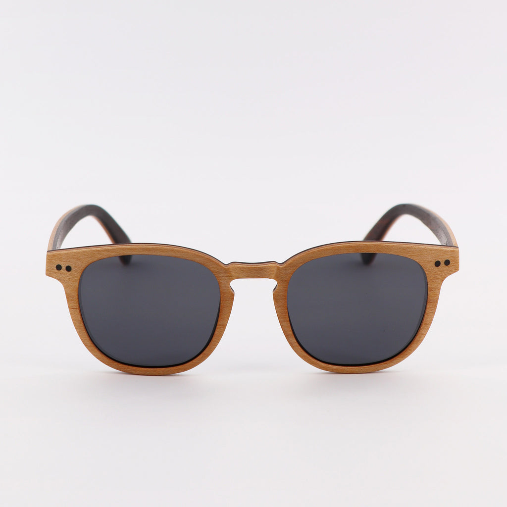 wooden sunglasses pantos style maple wood smoke lenses front view eKodoKi COSMO