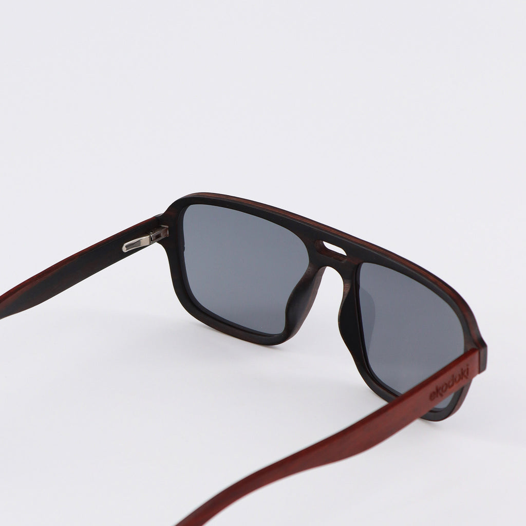 wooden sunglasses pilot style redwood and ebony wood smoke lenses inside view eKodoKi DUDE