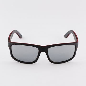 wooden sunglasses rectangle style ebony wood silver mirror lenses front view eKodoKi RIDER