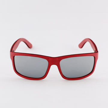 wooden sunglasses rectangle style red maple wood silver mirror lenses front view eKodoKi RIDER