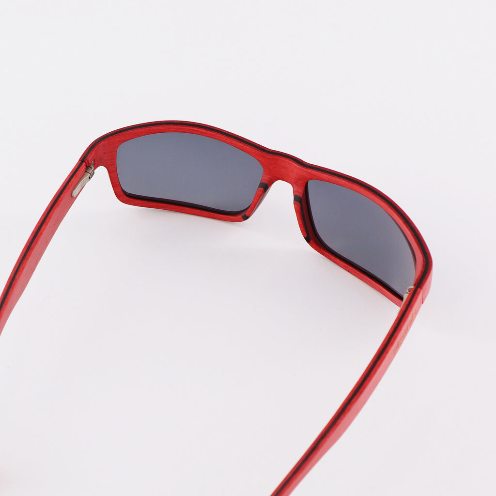 wooden sunglasses rectangle style red maple wood smoke lenses inside view eKodoKi RIDER