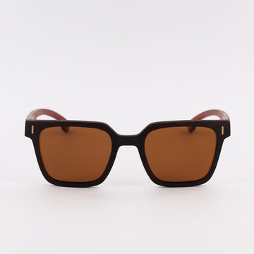 wooden sunglasses retro squared style ebony wood brown lenses front view eKodoKi EDGE