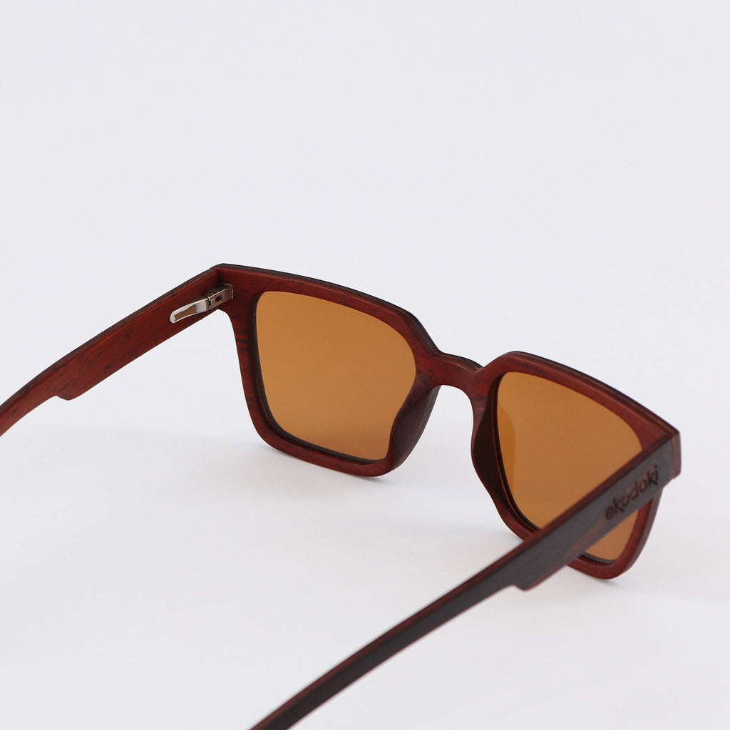 wooden sunglasses retro squared style ebony wood brown lenses inside view eKodoKi EDGE