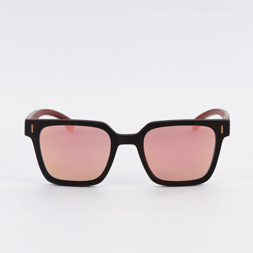 wooden sunglasses retro squared style ebony wood rose gold mirror lenses front view eKodoKi EDGE
