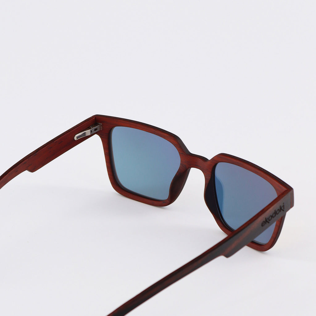 wooden sunglasses retro squared style ebony wood rose gold mirror lenses inside view eKodoKi EDGE
