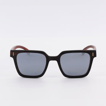 wooden sunglasses retro squared style ebony wood silver mirror lenses front view eKodoKi EDGE