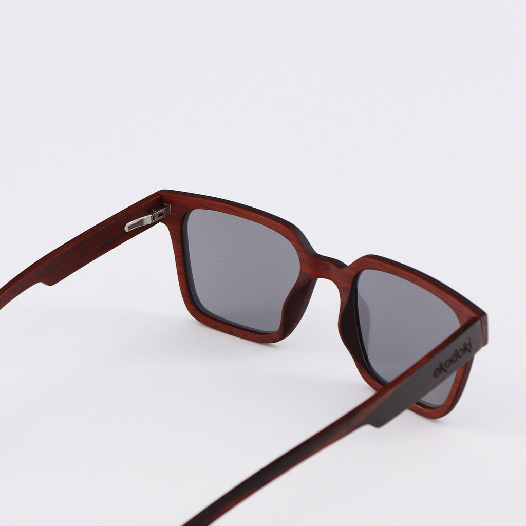 wooden sunglasses retro squared style ebony wood silver mirror lenses inside view eKodoKi EDGE