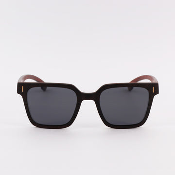 wooden sunglasses retro squared style ebony wood smoke lenses front view eKodoKi EDGE