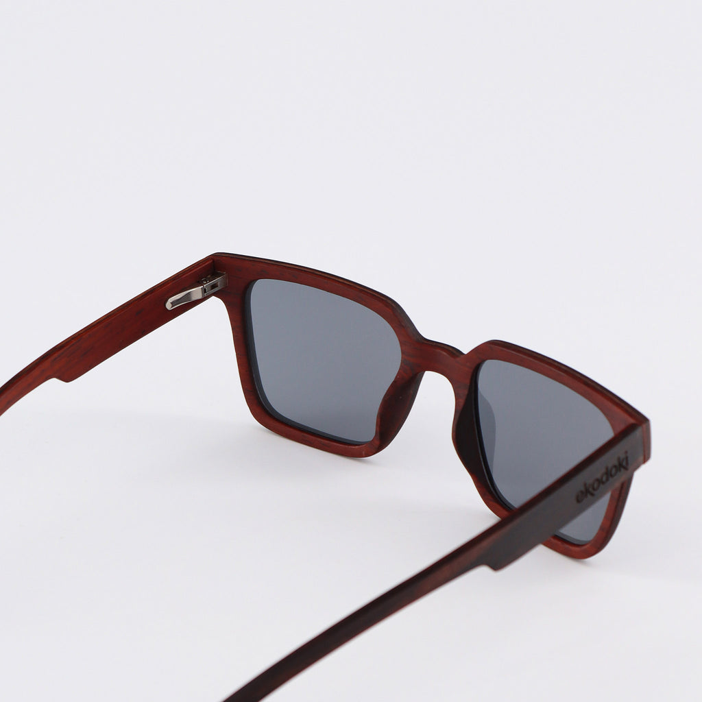 wooden sunglasses retro squared style ebony wood smoke lenses inside view eKodoKi EDGE