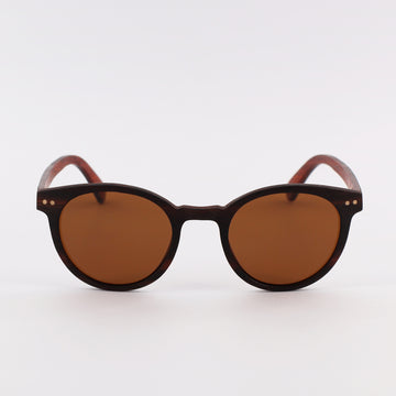 wooden sunglasses round pantos style ebony wood brown lenses front view eKodoKi SUNDAY