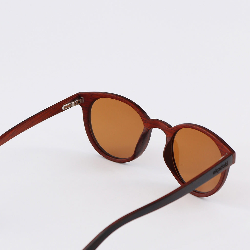wooden sunglasses round pantos style ebony wood brown lenses inside view eKodoKi SUNDAY