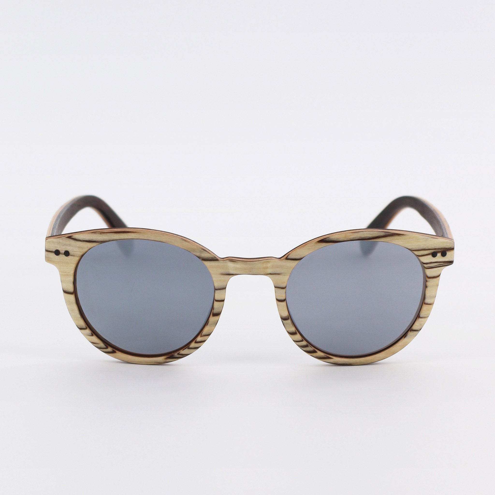 Round Pantos Wooden Sunglasses Whitewood Silver Lenses eKodoKi®