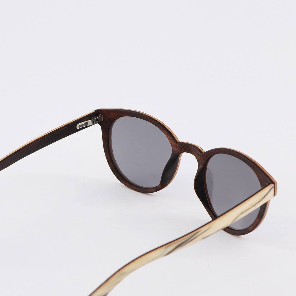 wooden sunglasses round pantos style whitewood wood silver mirror lenses inside view eKodoKi SUNDAY