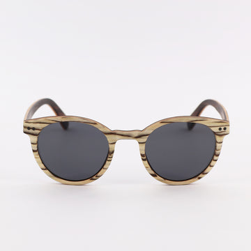 wooden sunglasses round pantos style whitewood wood smoke lenses front view eKodoKi SUNDAY