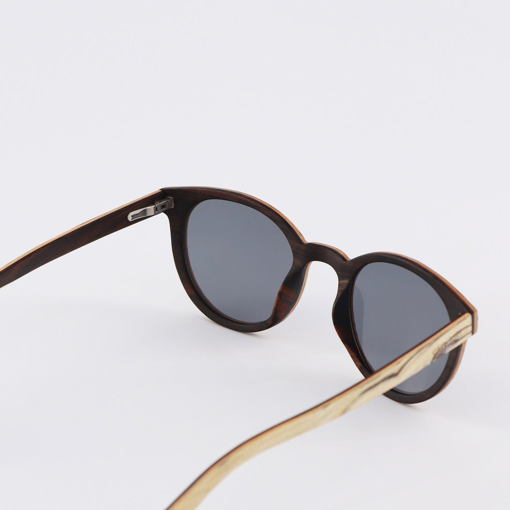 wooden sunglasses round pantos style whitewood wood smoke lenses inside view eKodoKi SUNDAY