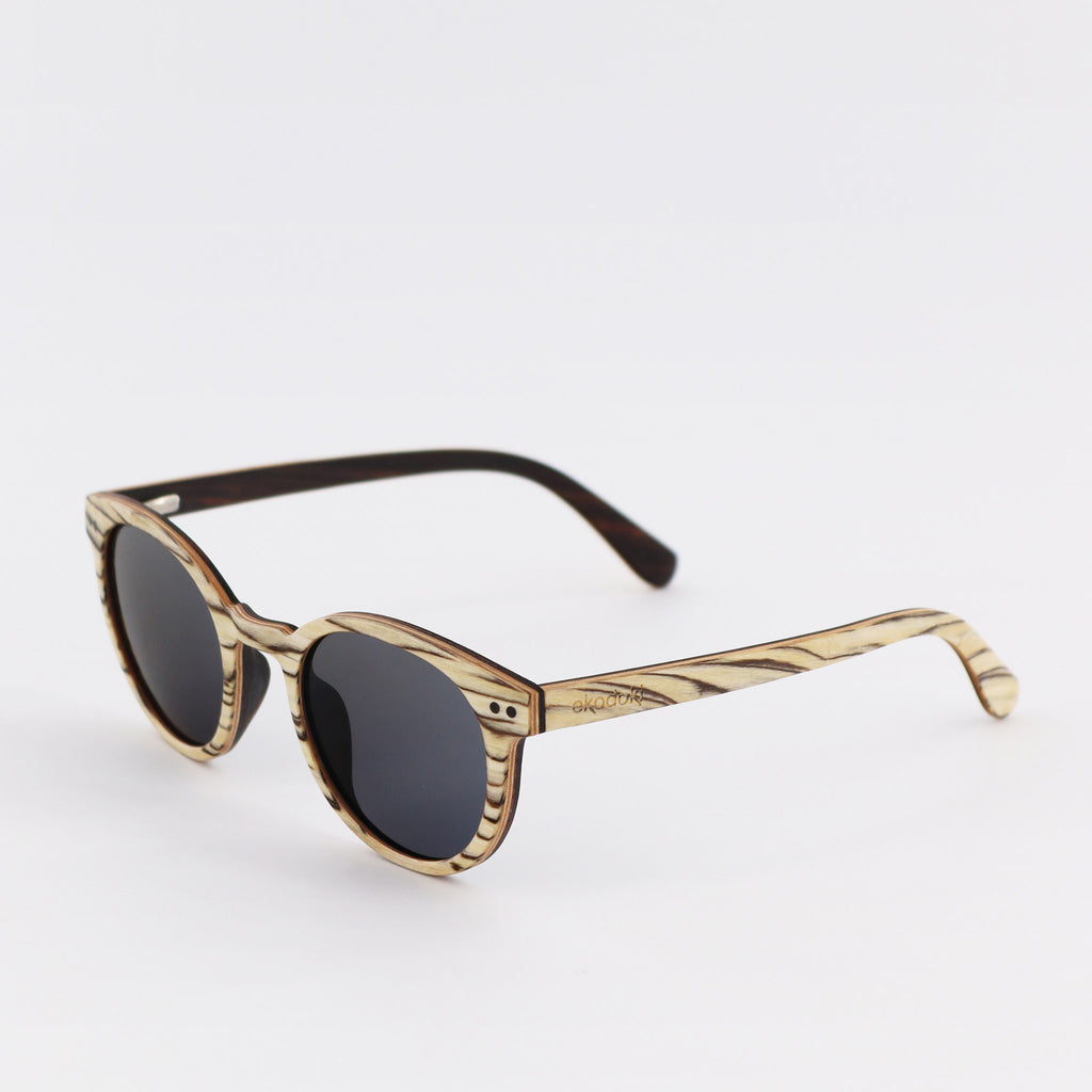 wooden sunglasses round pantos style whitewood wood smoke lenses side view eKodoKi SUNDAY