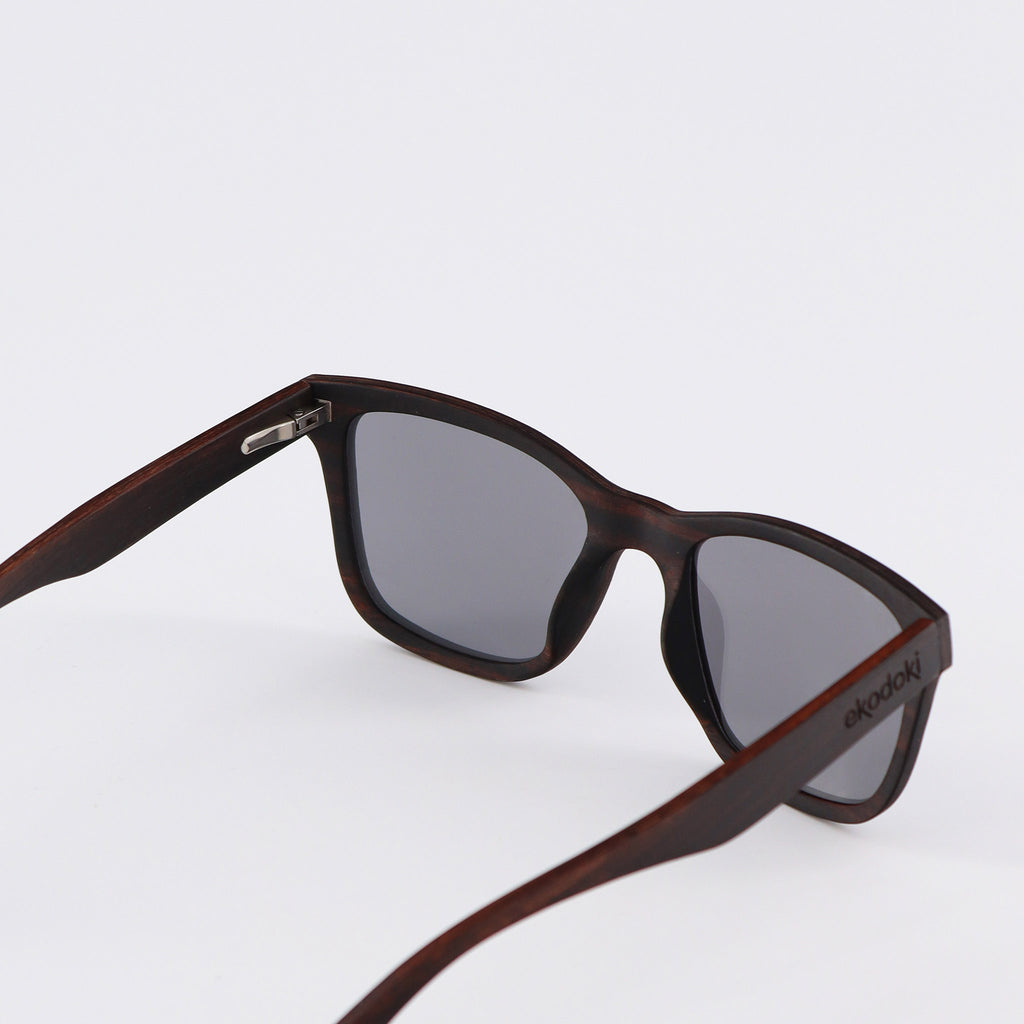 wooden sunglasses wayfarer style ebony wood silver mirror lenses inside view eKodoKi EYE-Q