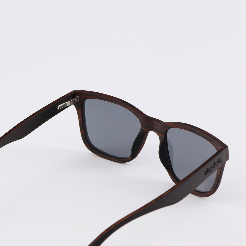 wooden sunglasses wayfarer style ebony wood smoke lenses inside view eKodoKi EYE-Q